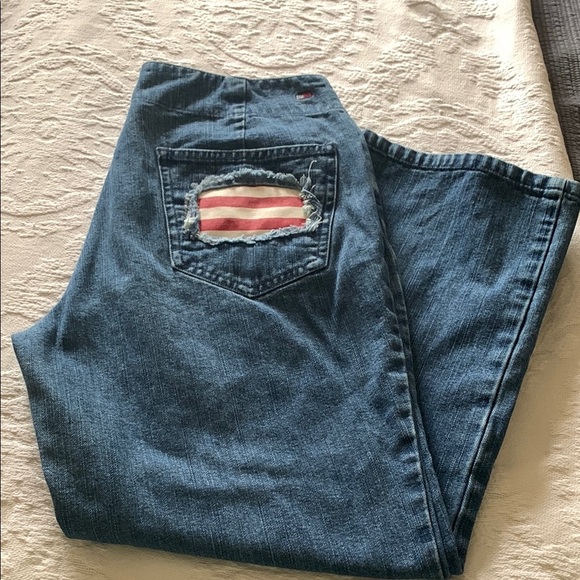 Gently Loved Distressed Blue Jeans with Red Accents by Tommy Hilfiger - Picture 8 of 8